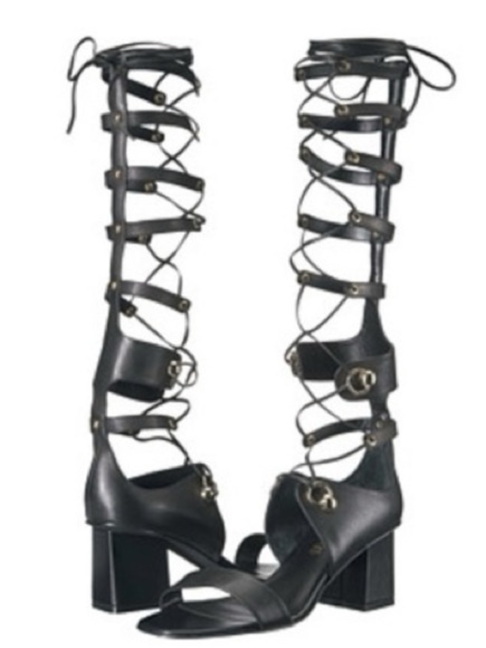 Aldo Black Leather Lace-Up Gladiator Block Heel Sandals 5 35